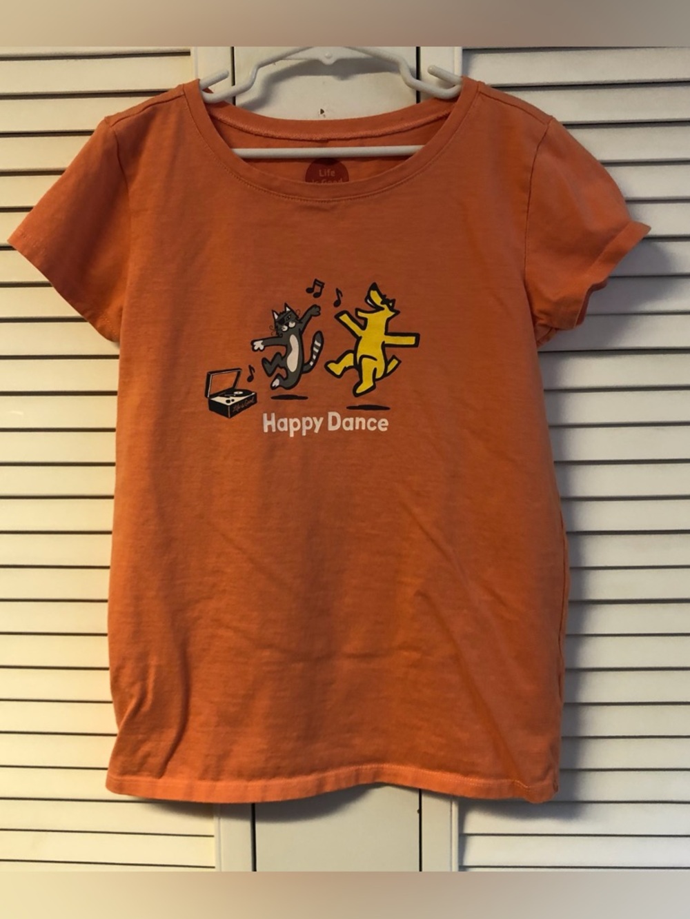 Life Is Good girls size 10 Orange "Happy Dance" Graphic Tee